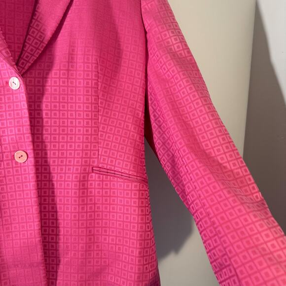 Italian Hot Pink Jacquard Skirt Suit Power Blazer & Pencil Skirt Barbiecore - Picture 3 of 13